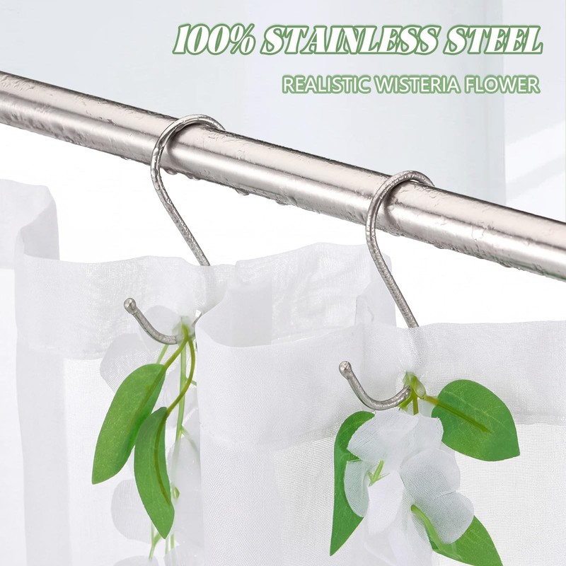 12 Pack Spring Wisteria Flower Shower Curtain Hooks Decorative Floral Rings gallery