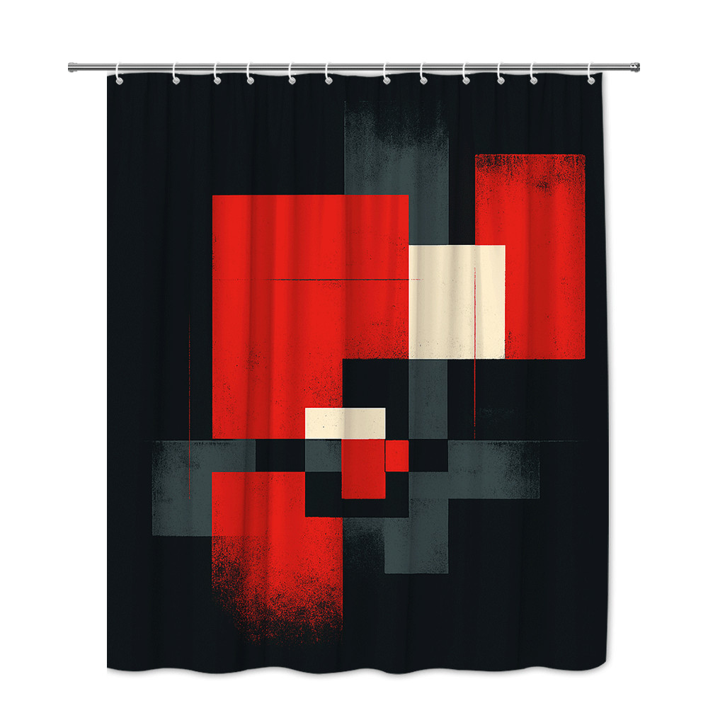 Abstract Geometric Red Black Shower Curtain gallery