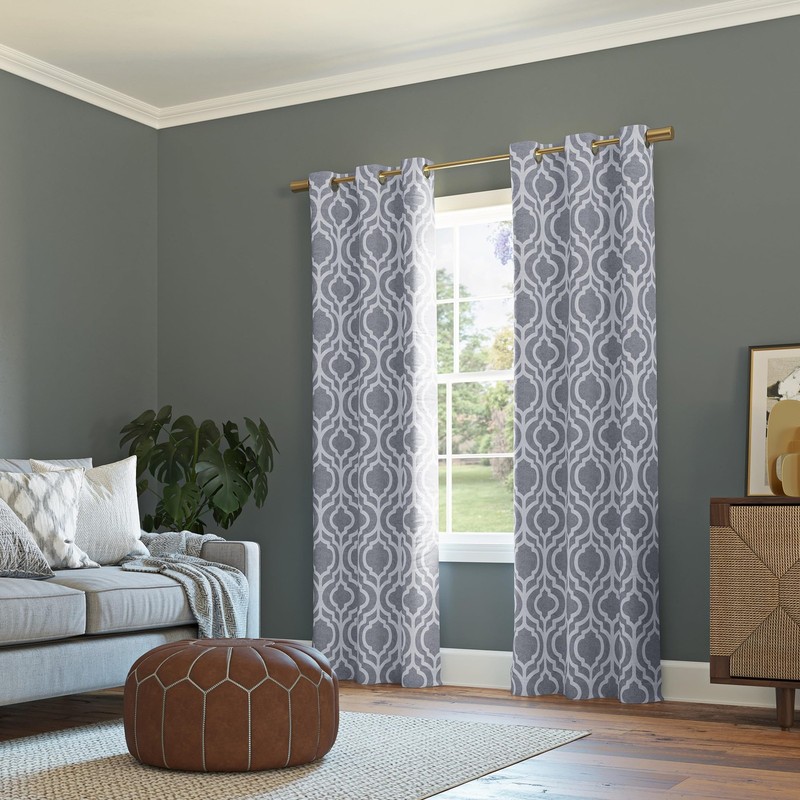 Sun Zero Eldon Trellis Print Blackout Grommet Curtain Panel, 40 x 84, Gray gallery