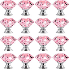 16 Pack Pink Crystal Cabinet Knobs 1.2″ Diamond Glass, Girl Vanity Desk Handles,
