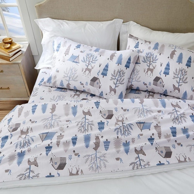 Premium Flannel King Size Fitted Sheet Set Woodland Animal Print Cozy Bedding US gallery