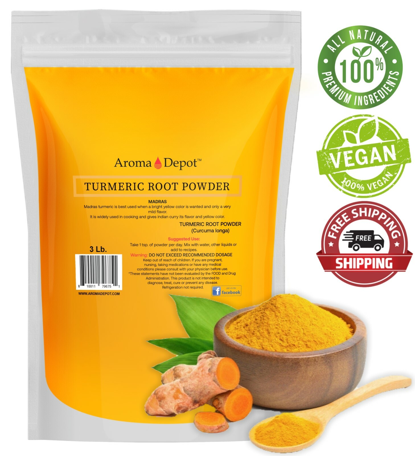 Turmeric Root Powder 3lb Raw Curcumin Curcuma longa 48 oz. Yellow Tumeric Spice gallery