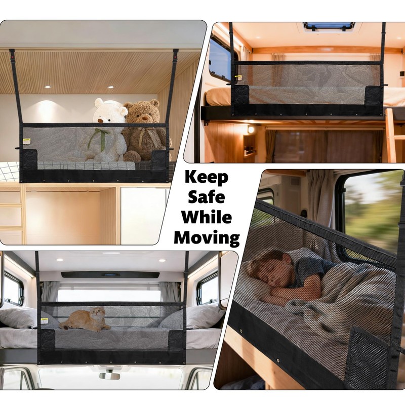 59" x 18" Adjustable RV Bunk Bed Safety Net with Quick Release Buckles - Travel gallery