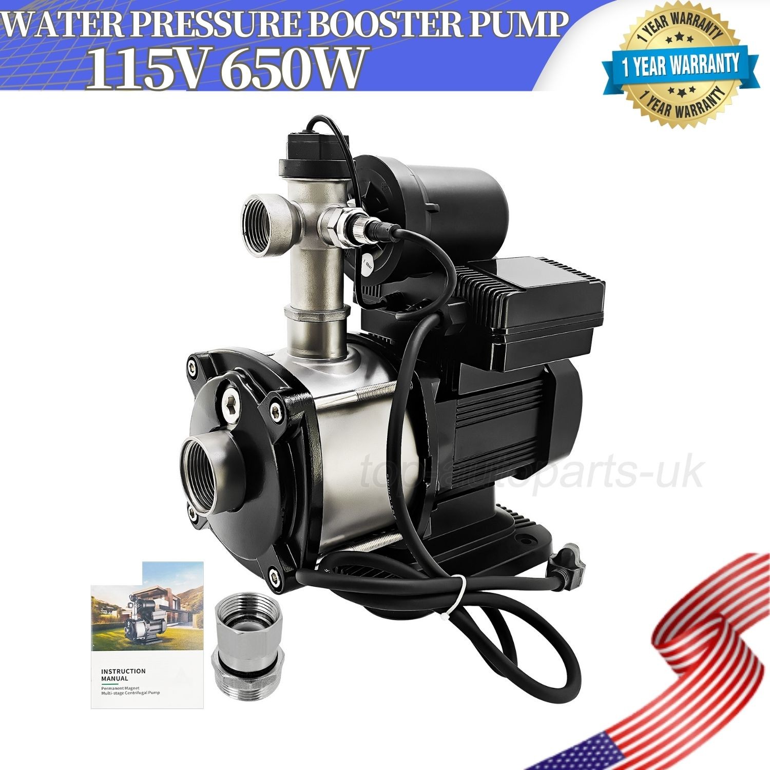 Water Pressure Booster Pump 115V 650W for House Shower Irrigation 1Inch NPT gallery