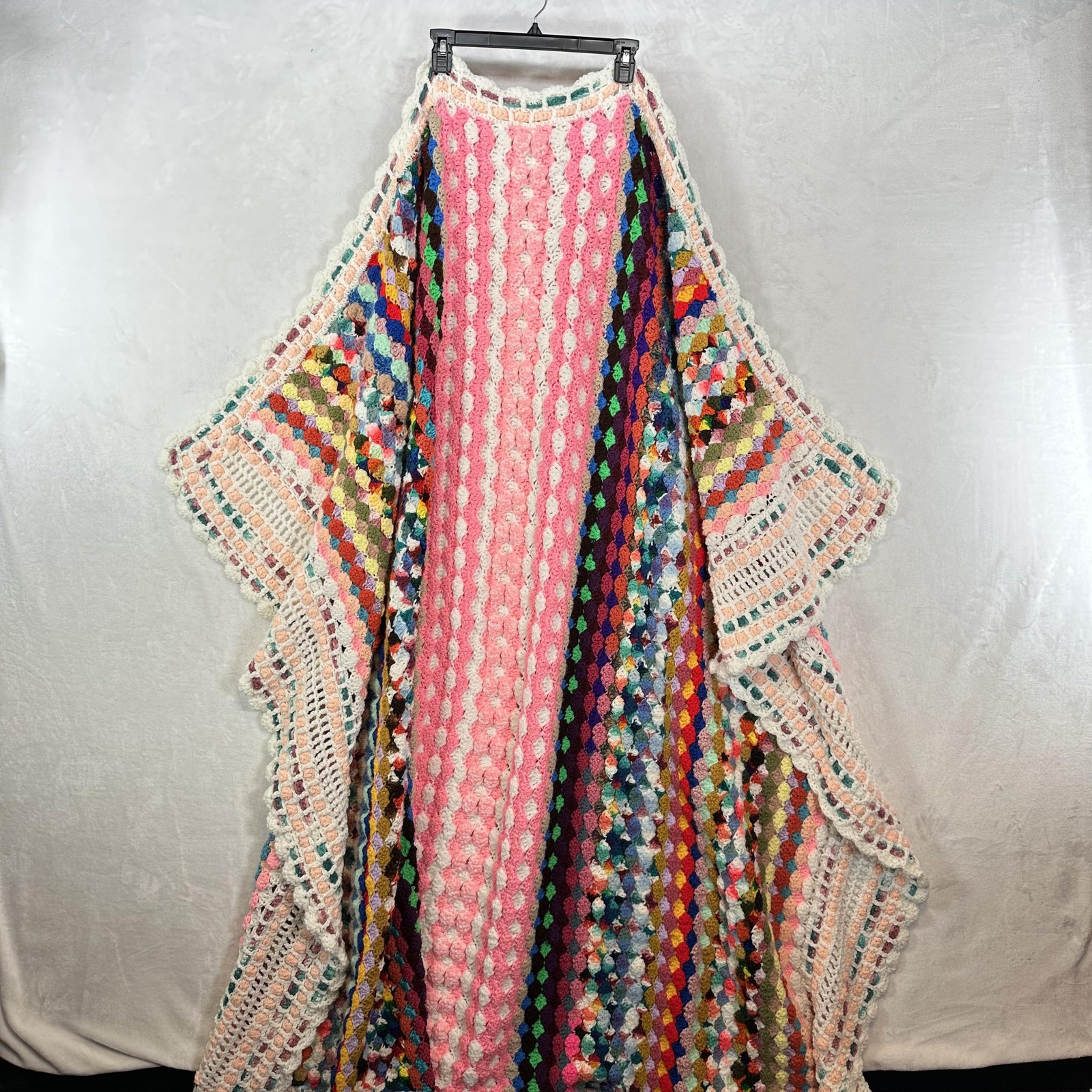 Handmade Crochet Throw Blanket Non-Standard Multicolor Stripes Vintage 67x72" gallery