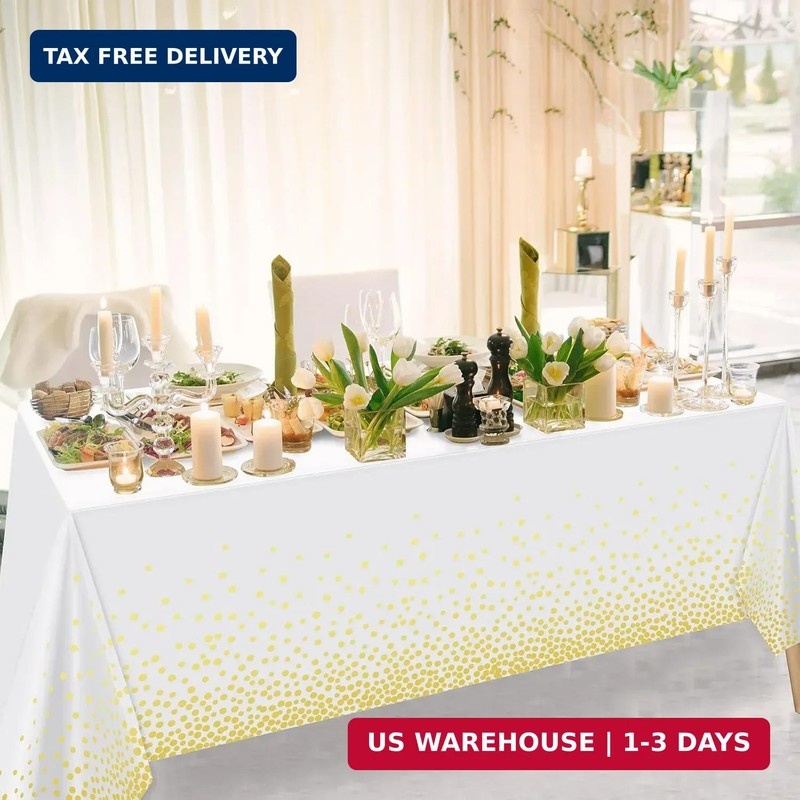 Tegeme Rectangular Polyvinyl Chloride Tablecloth, 54 x 108 inches, White, 4 Pack gallery
