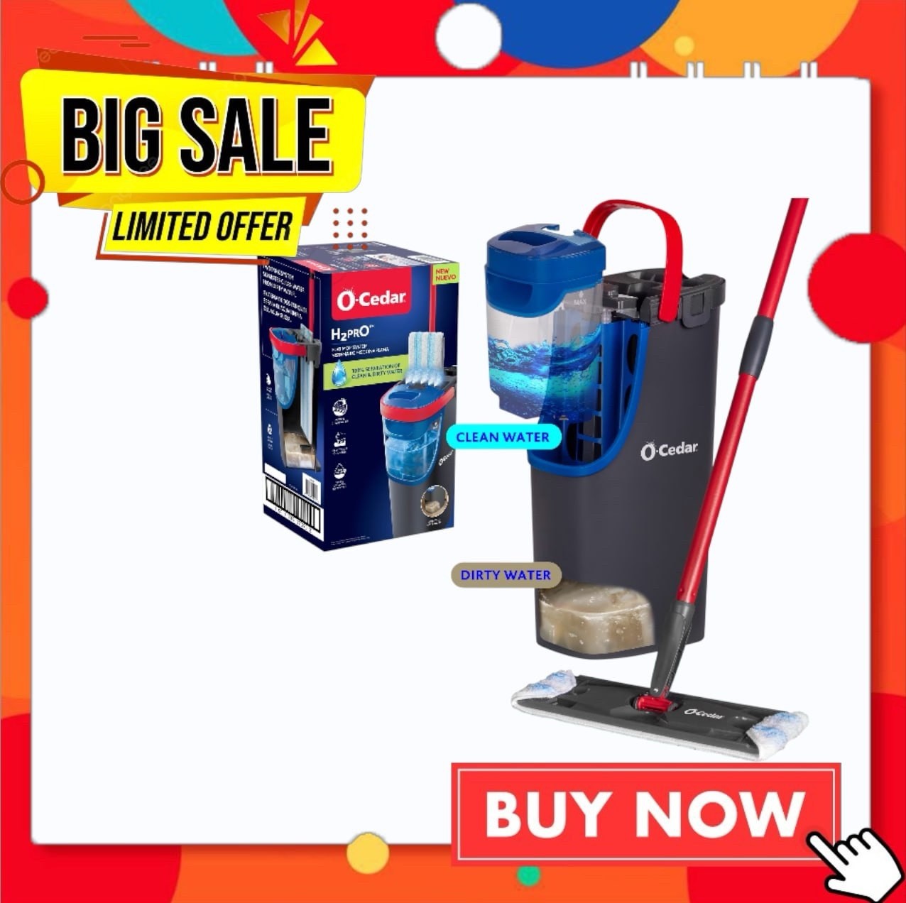 O-Cedar H2prO Flat Mop System | Quick Cleaning Tool | Clean with Clean Water gallery