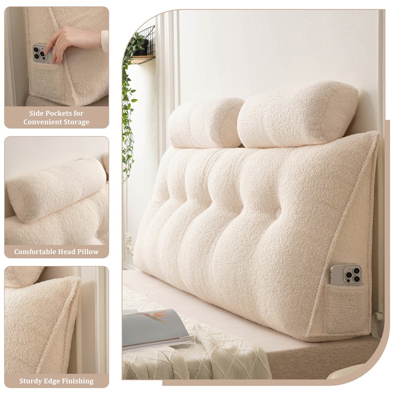 Large Triangular Headboard Pillow Bolster Rest Reading Pillow w/ Removable Cover gallery