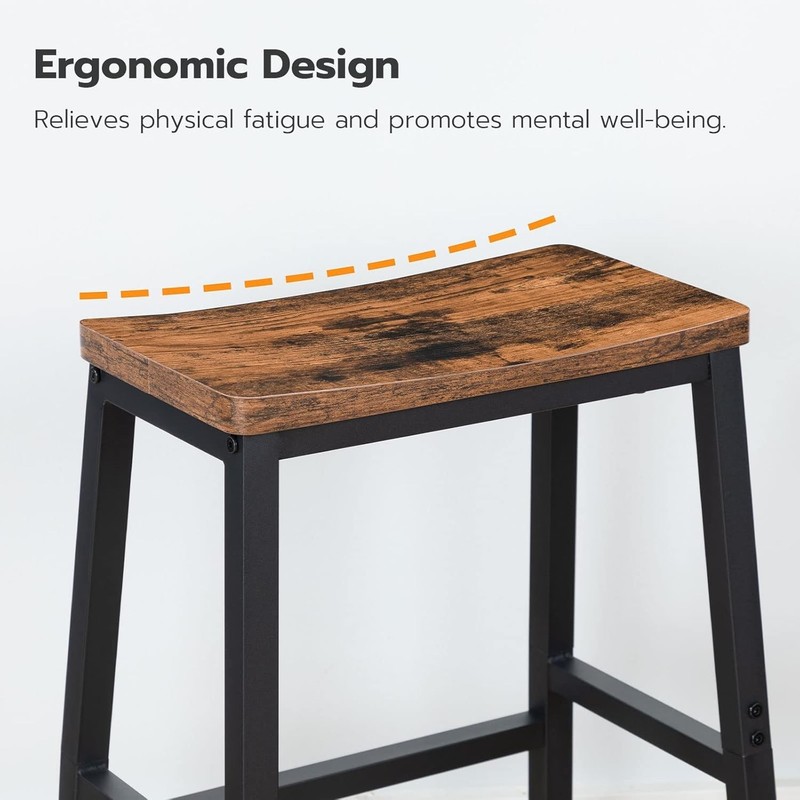 Rustic Brown & Black 23.6 Inch Kitchen Bar Stools - Ergonomic Comfort Design gallery