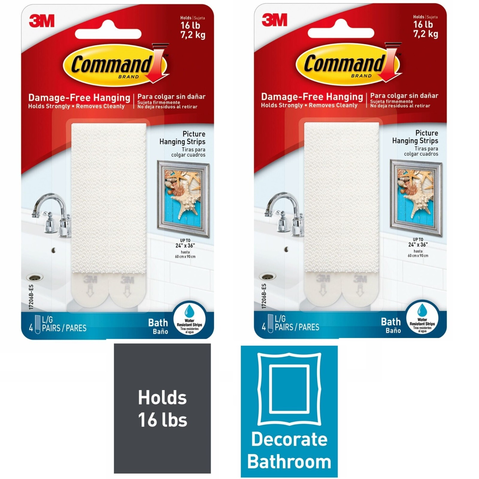 2 Packs 3M Command Bath Large Picture Hanging Strips 4 Pair/Pack (Total 8 Pairs) gallery