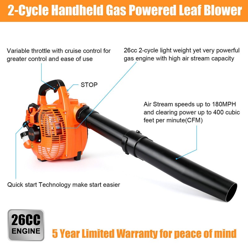 Backpack Leaf Blower Gas Powered Snow Blower 665CFM 270MPH 43CC 2-Stroke 3HP NEW gallery
