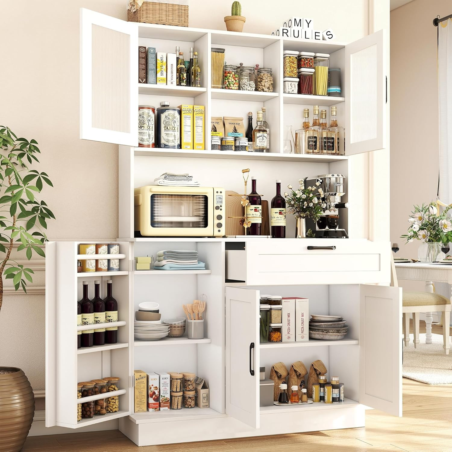 Pantry Cabinet, White Kitchen Storage Cabinet with 4 Doors and Shelves, Kitchen gallery