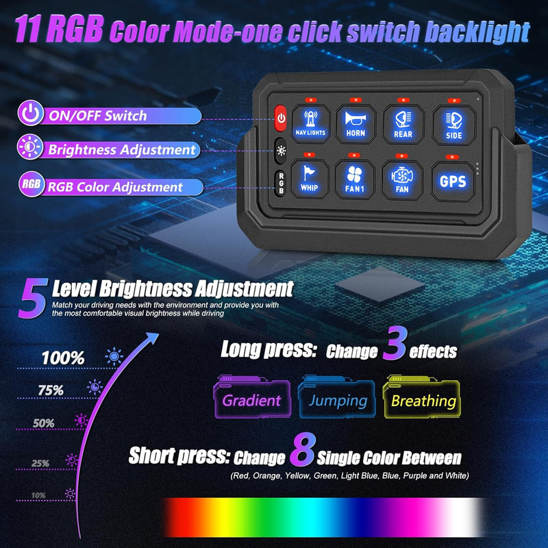 Wireless 8 Gang Switch Panel 265 Ft Lighting Modes with Control Toggle Strobe Fl gallery