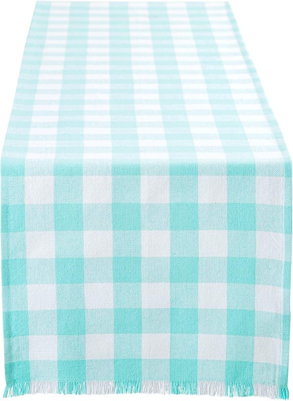 Heavyweight Aqua Table Runner with Rustic Fringe, 14x72 gallery