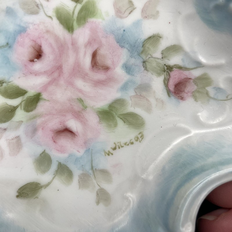 Vanity Serving Tray Plate Hand Painted Rose Floral Signed M. Wiles gallery