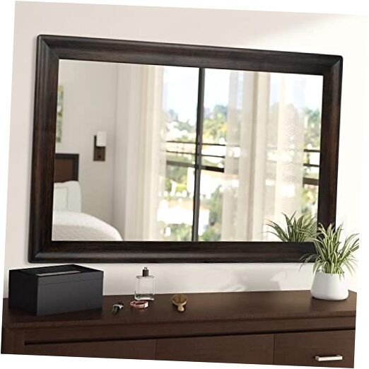 Rustic Wood Wall Mirror for Bathroom,Rectangle 24 x 36 36"L x 24"W Dark Walnut gallery