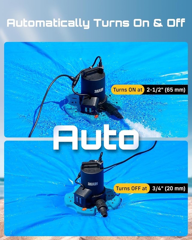 SEESII Automatic Pool Cover Pump 1/3HP Pool Cover Pump with Auto On/Off 3035GPH gallery