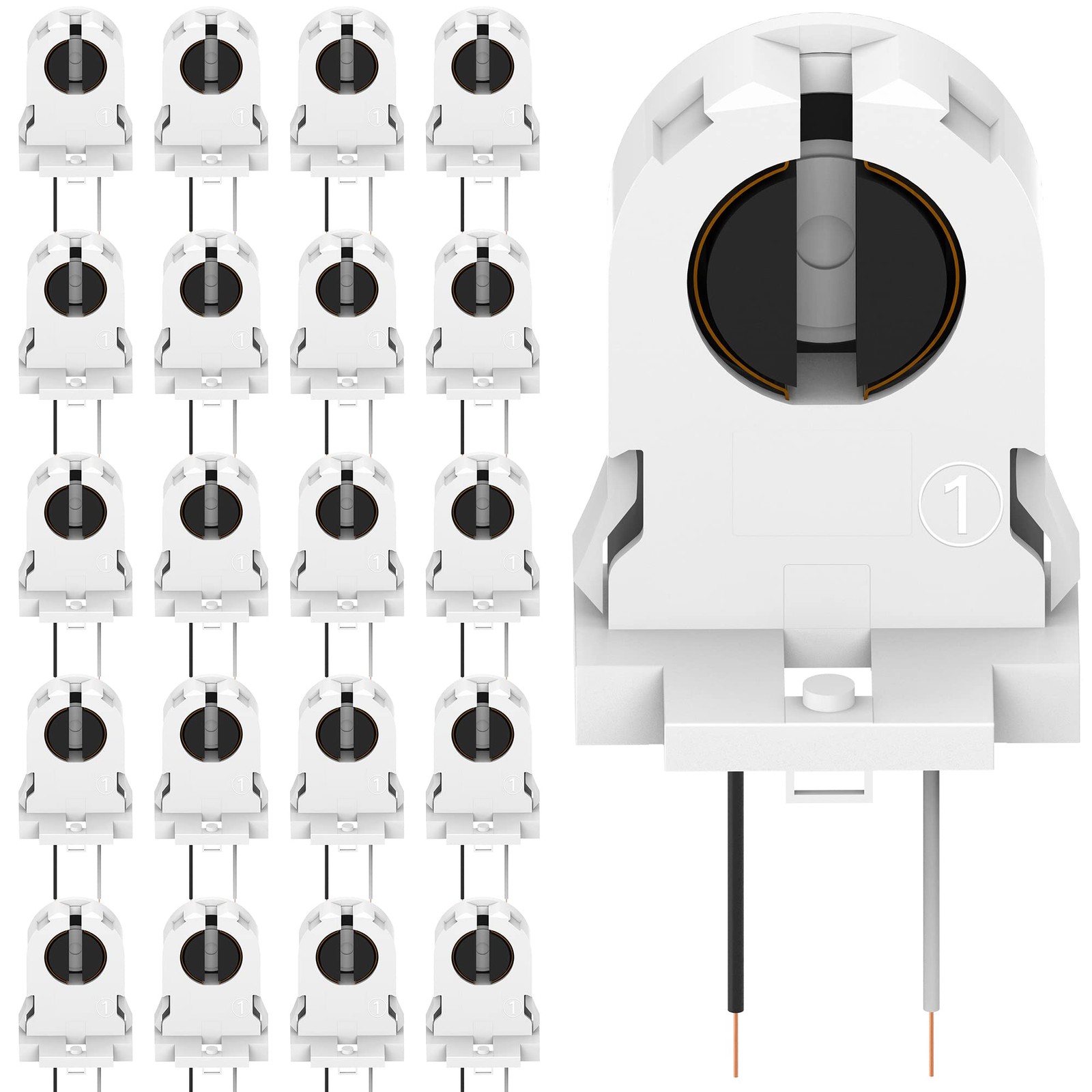 20-Pack JACKYLED Screw Type T8 Lamp Holder with Wires UL 20-pack, White gallery