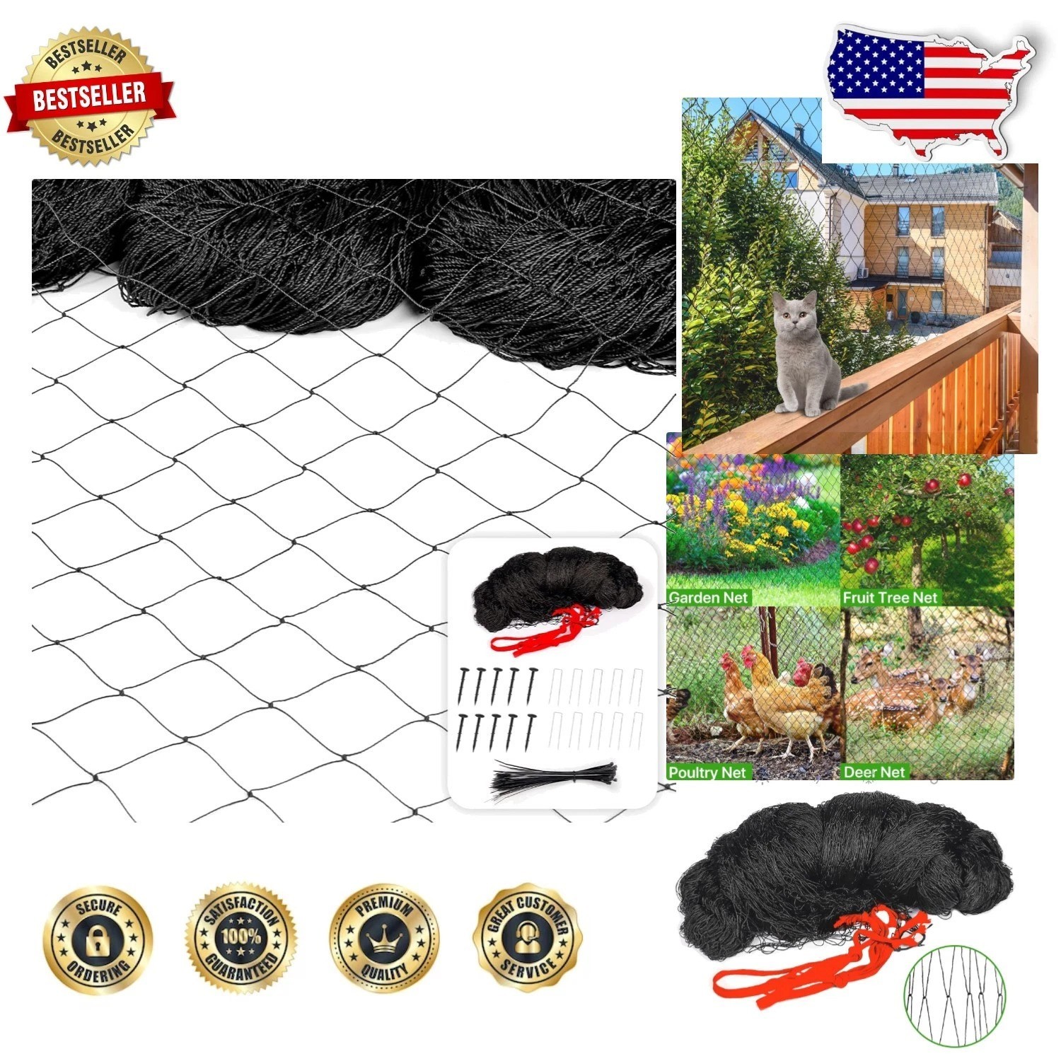 Durable 50x50ft Black Bird Netting - UV-Resistant Nylon Poultry Fence for Farms gallery
