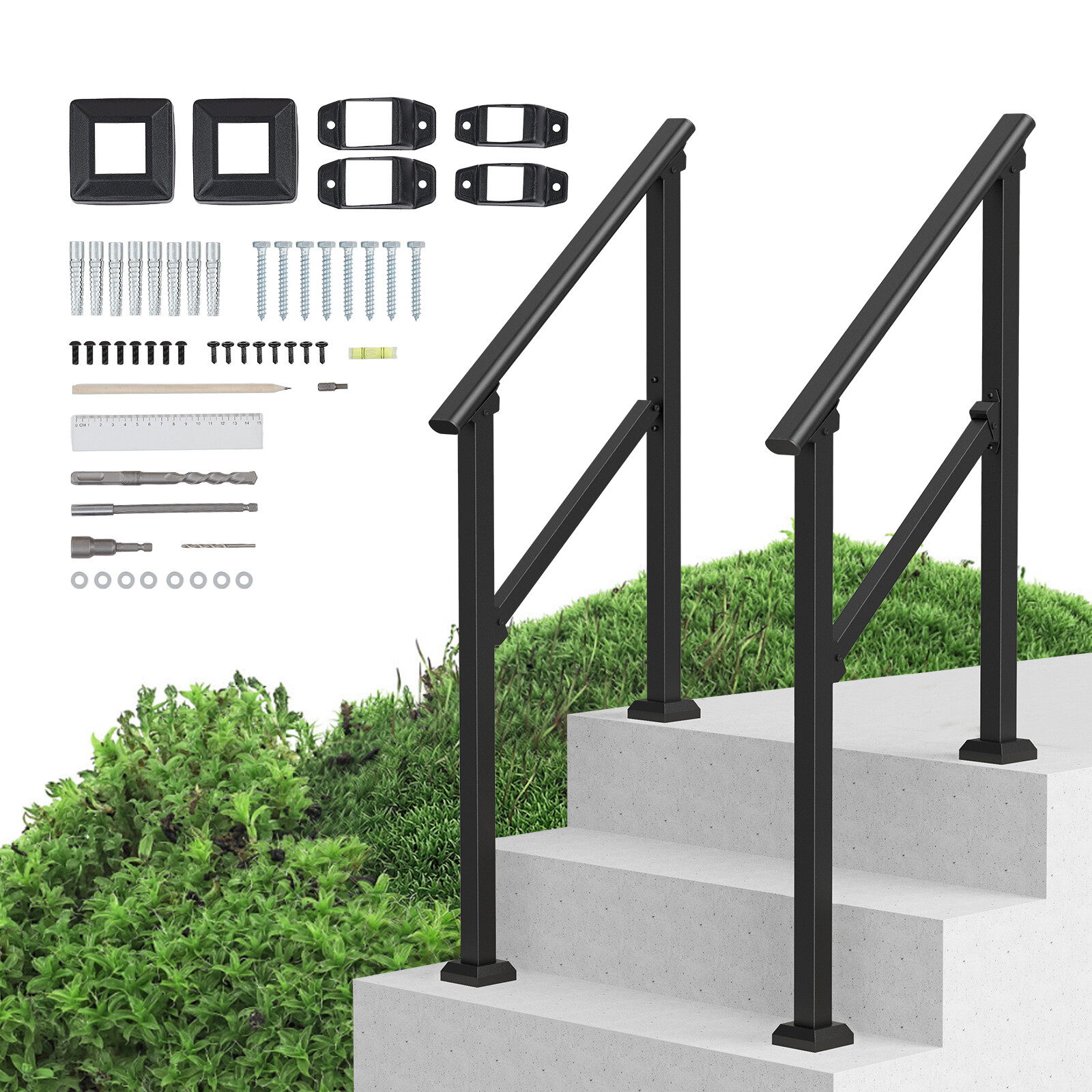 VEVOR 2 PCS 2-3 Handrails for Outdoor for Seniors Porch Deck Black Square Tube gallery
