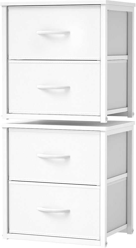 2-Pack Stackable Storage Drawers (4 Drawers Total), White Closet Organizer with
