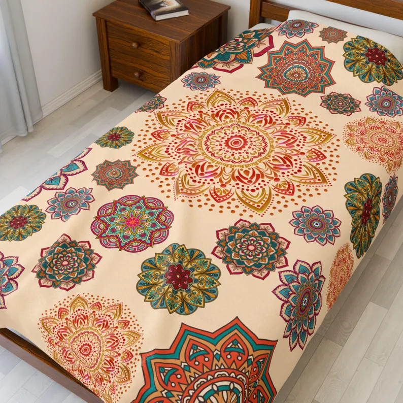 Boho Mandala Pattern Blanket Soft Plush Throw Cozy gallery