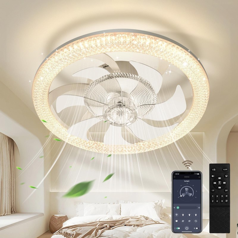 Modern Ceiling Fan with Light Flush Mount Celing Fan with Dimmable Led Light US gallery