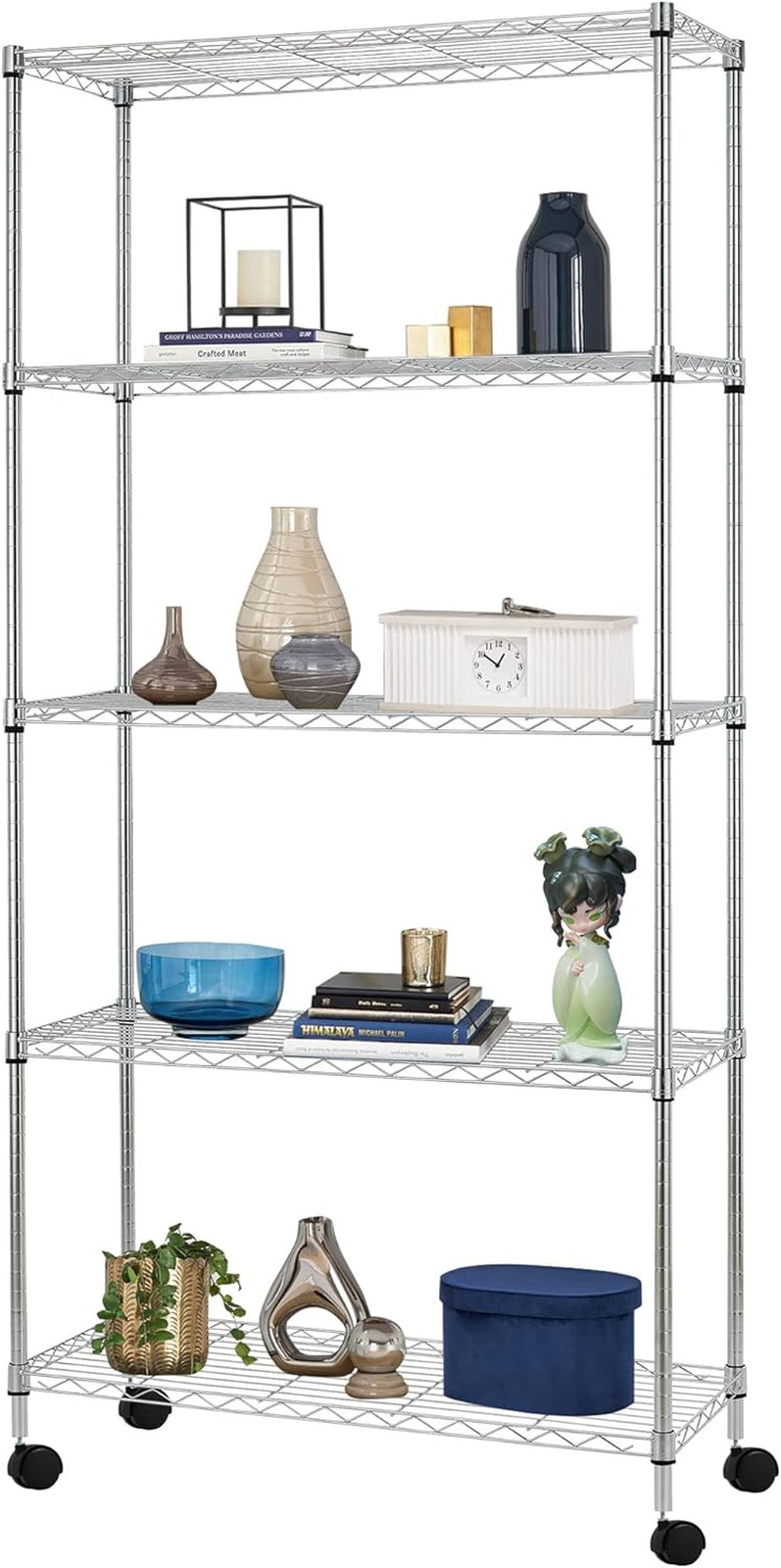 | 5-Tier Wire Storage Shelves with Wheels | 14X30X60 | Chrome | Adjustable Racks gallery