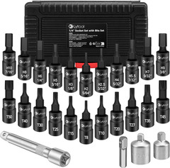 Torx and Hex Bit Socket Set 1/4” Drive S2 Steel CR-V: 25Pcs Allen Wrench Kit