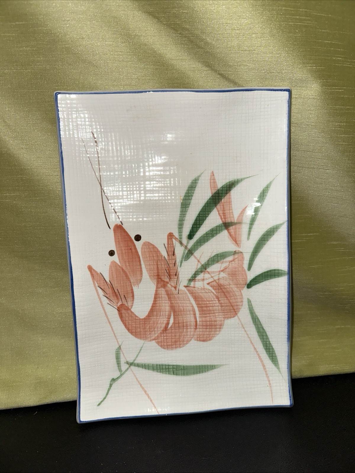 Shrimp Design Platter 13.5" x9" Ceramic Glazed Rectangle Shape Salmon Party Tray gallery