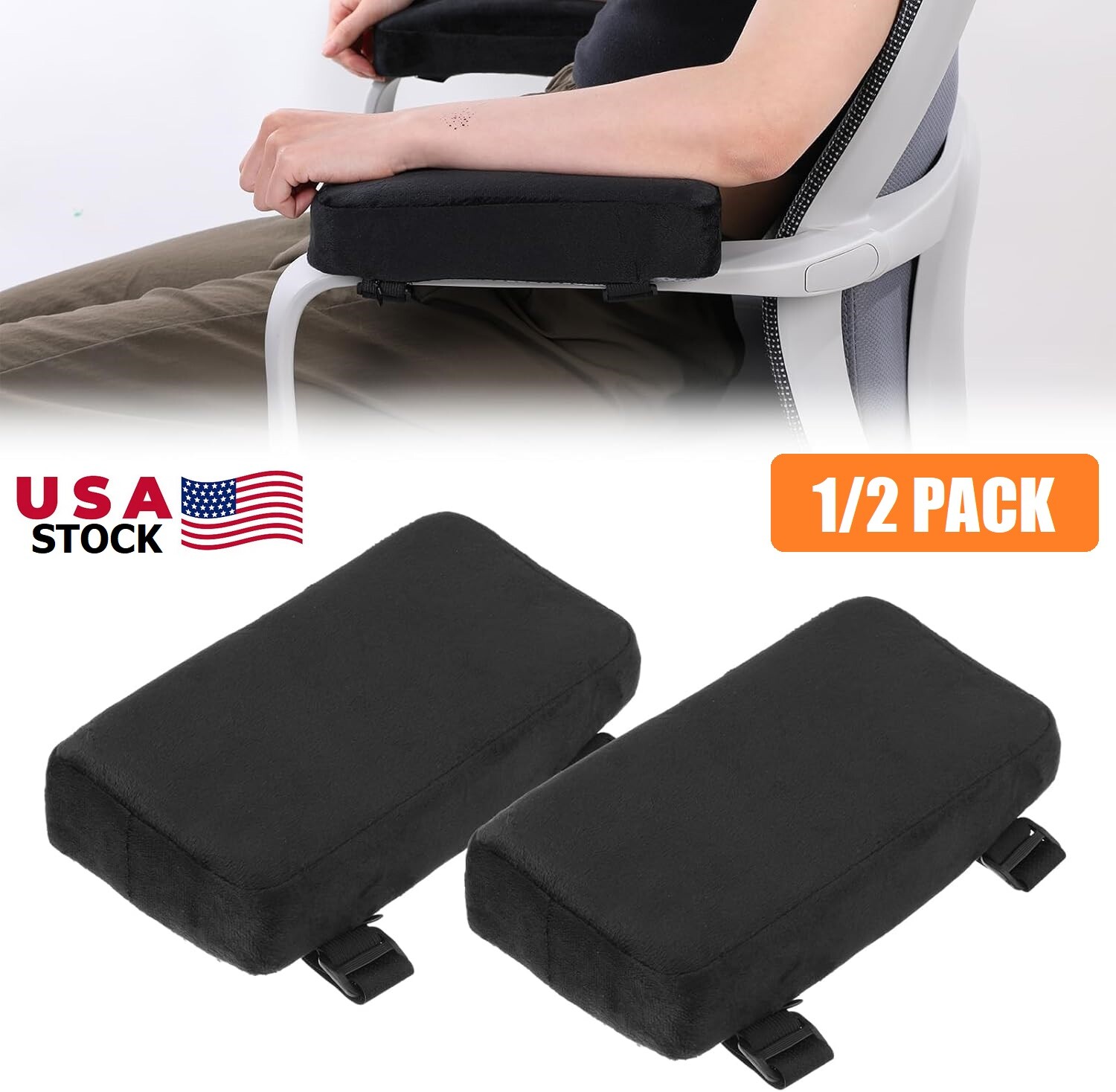 4× Thick Memory Foam Chair Armrest Pads Office Chair Arm Elbow Rest Covers USA gallery