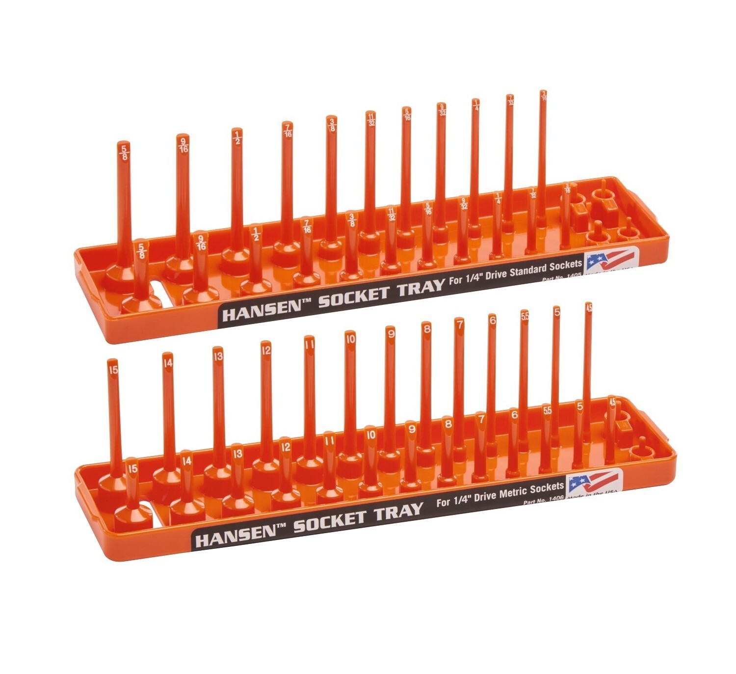 Hansen Global 1/4" Drive Socket Tray Holder Set Metric SAE Standard Deep Orange gallery