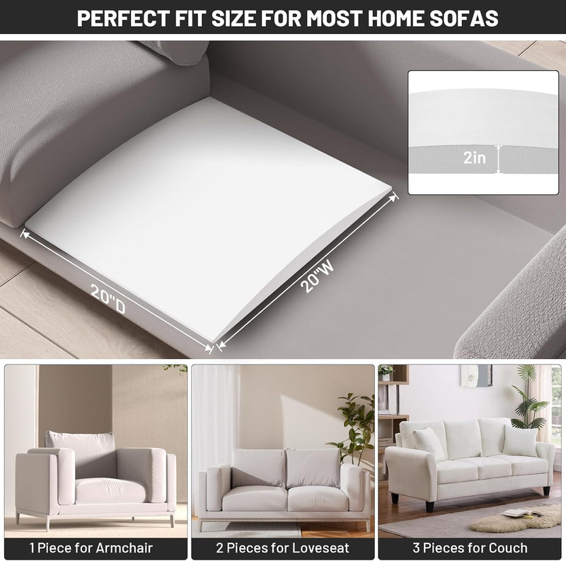 Couch Cushion Support for Sagging Seat, 20"x20"x2" 40D High Density Curved Fo... gallery