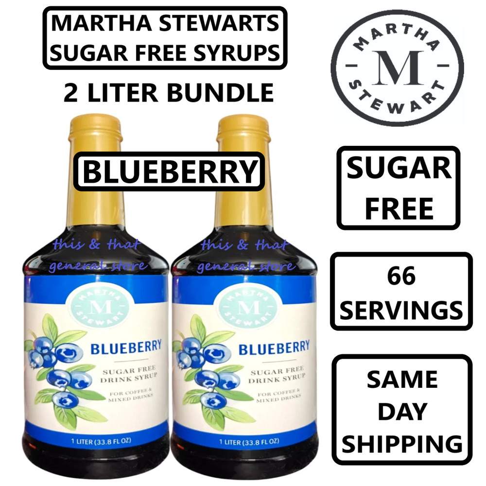 2 LITER BUNDLE MARTHA STEWARTS BLUEBERRY SYRUP Sugar free COFFEE BAKING DESSERT