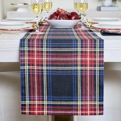 Linen Plaid Table Runner 48 Inches – 100% Pure Linen 14 x 48 Inch Black