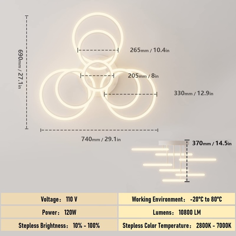 OUQI Led Ceiling Light Fixture Stepless Dimming 2700K-7000K Modern Ceiling Light gallery