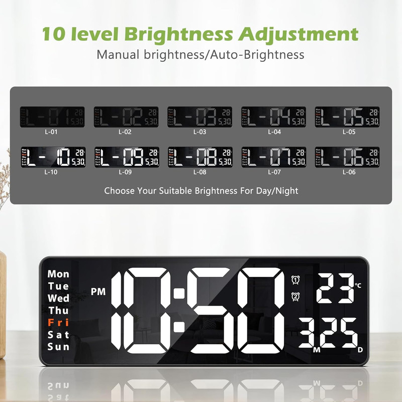 Digital Clock, LED Wall Clock with 16" Large Display, Desktop Clock with Remote gallery