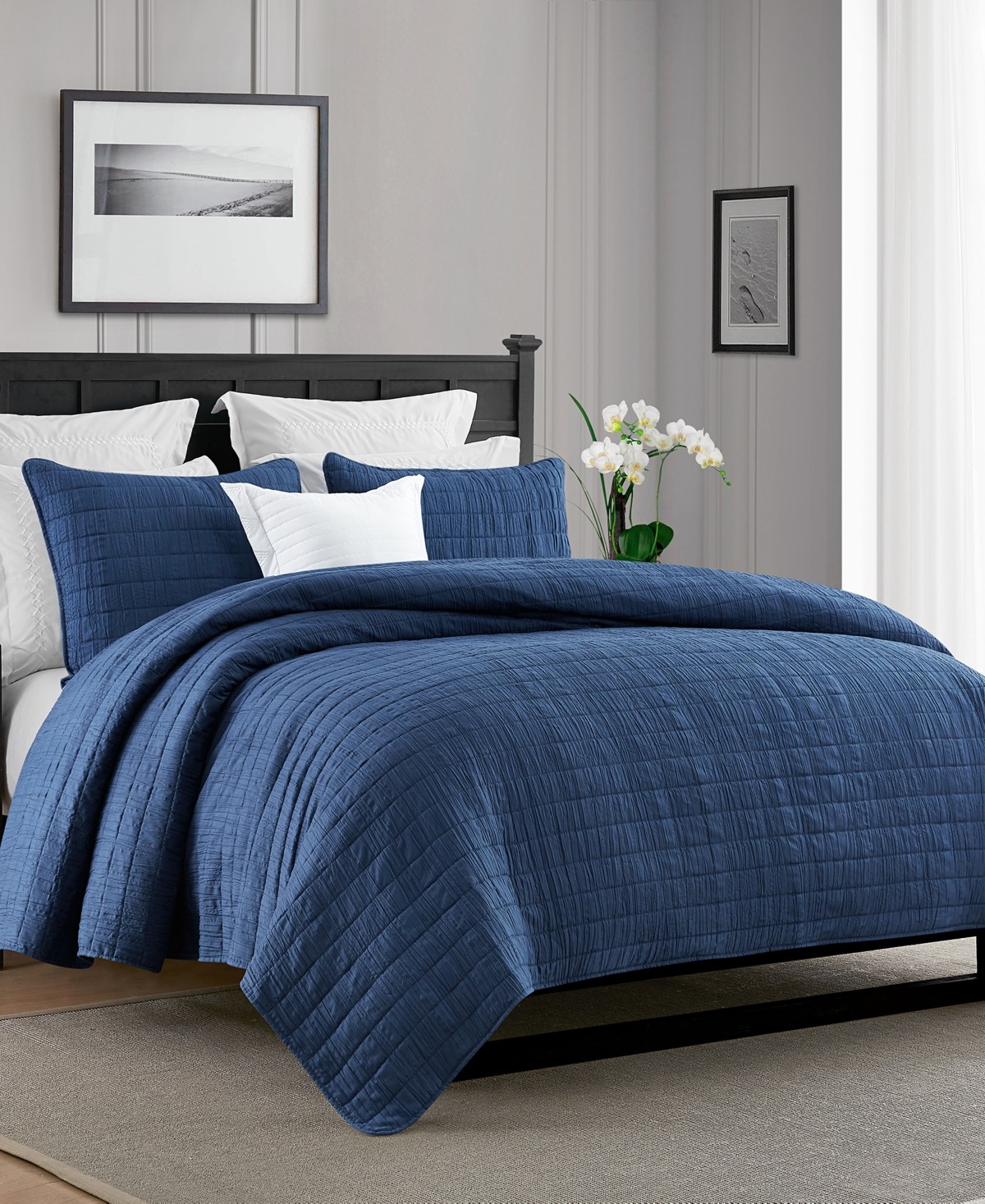 Swift Home Crinkle Enzyme Wash Oversized Coverlet Quilt Set Navy Twin/Twin XL gallery