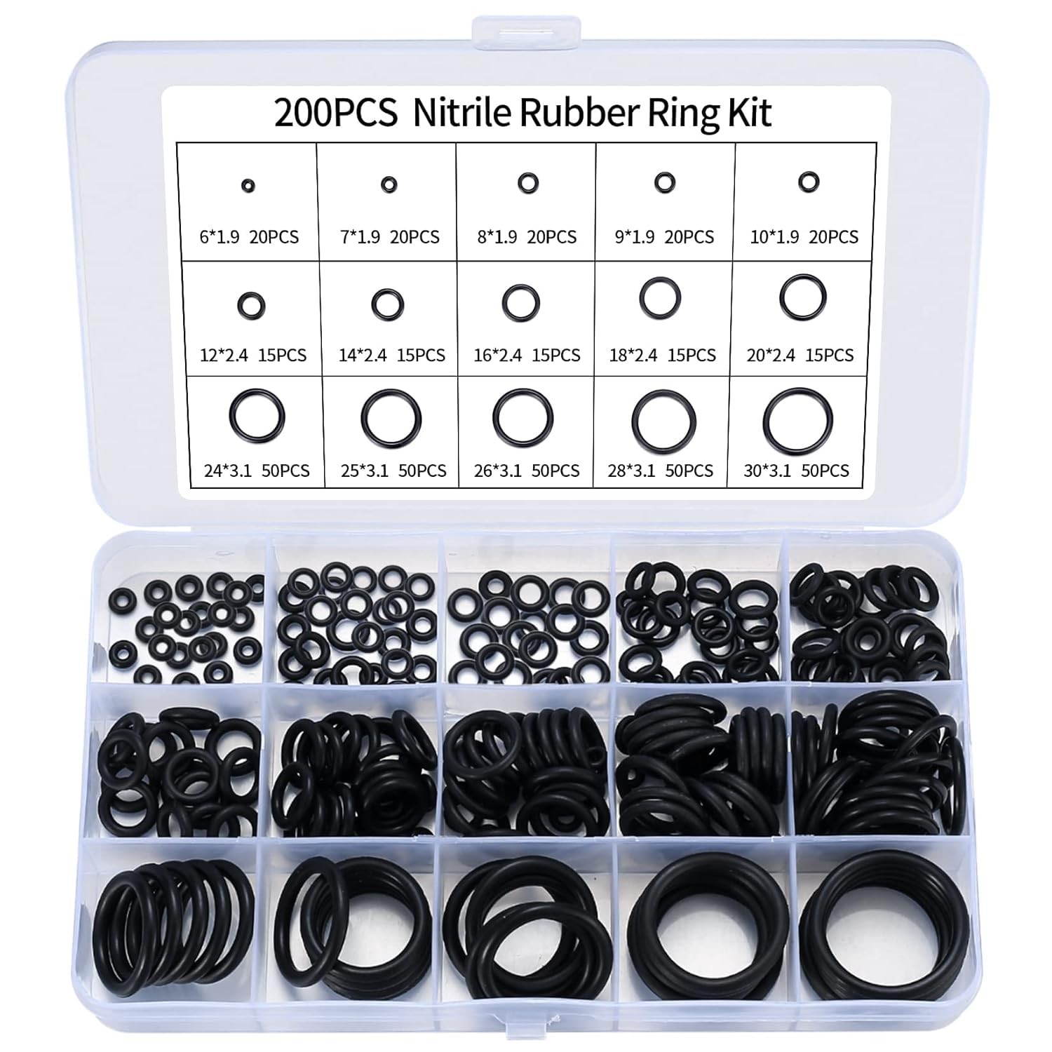 200 Pcs O Ring Assortment Kit, ubber Washer Orings,Black 15 Sizes Pressure Wa... gallery