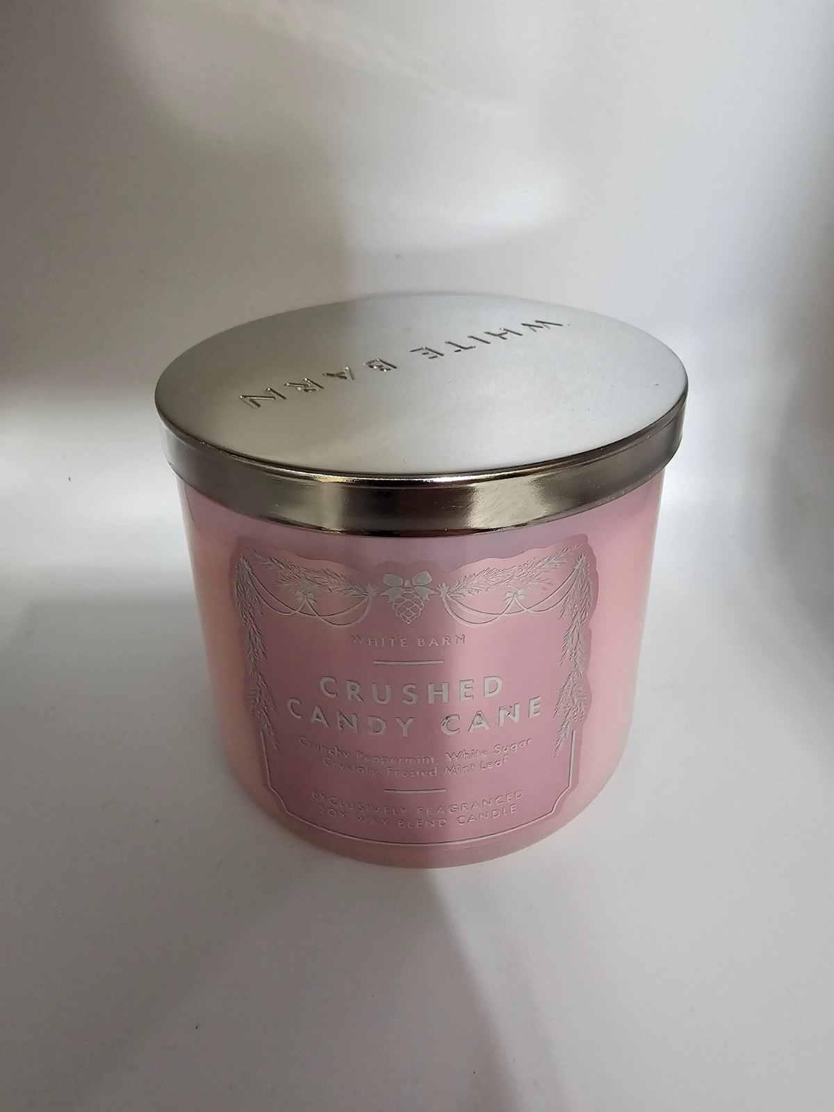 CRUSHED CANDY CANE CANDLE 3 WICK 14.5 OZ BATH BODY WORKS WHITE BARN PINK NEW. gallery