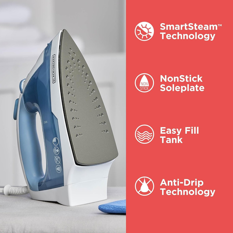 BLACK+DECKER Easy Steam Compact Iron for Clothes, Automatic Shutoff, Nonstick Pl gallery