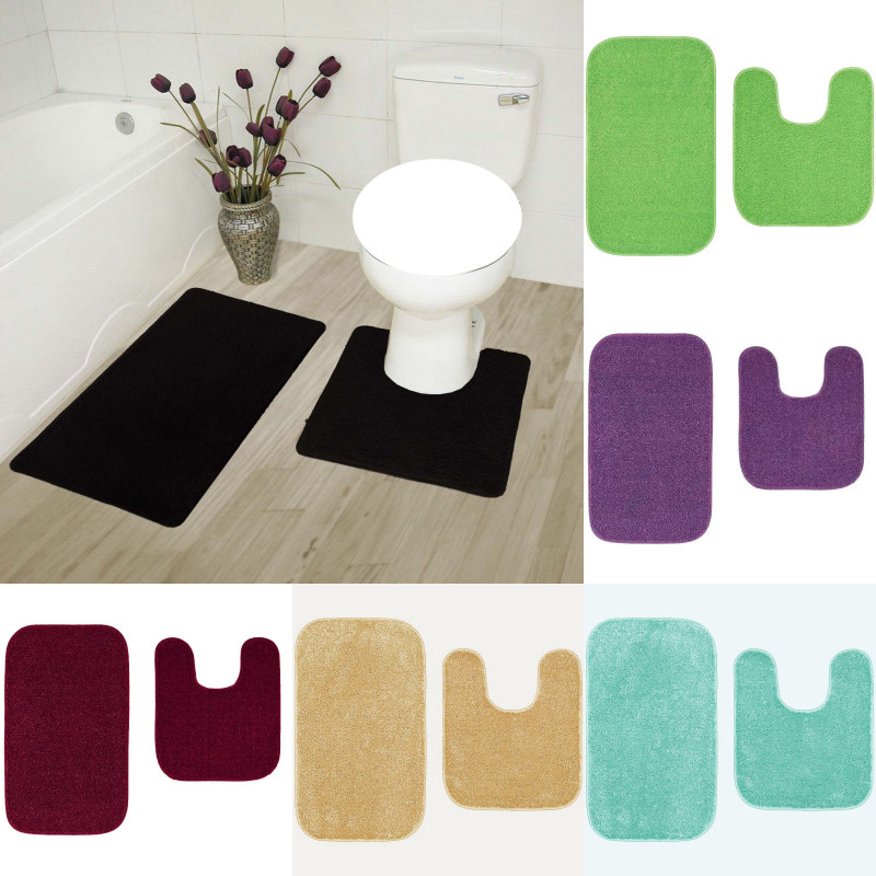 NEW 2PC SOLID COLOR BATHROOM BATH MAT CONTOUR RUG SET MUITIPURPOSE #26 gallery