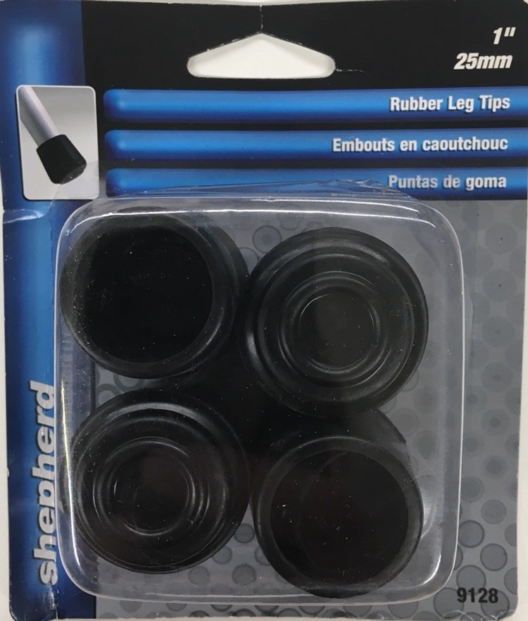 Shepherd 9128 1-Inch Rubber Leg Tips, Black, 4-Pack gallery