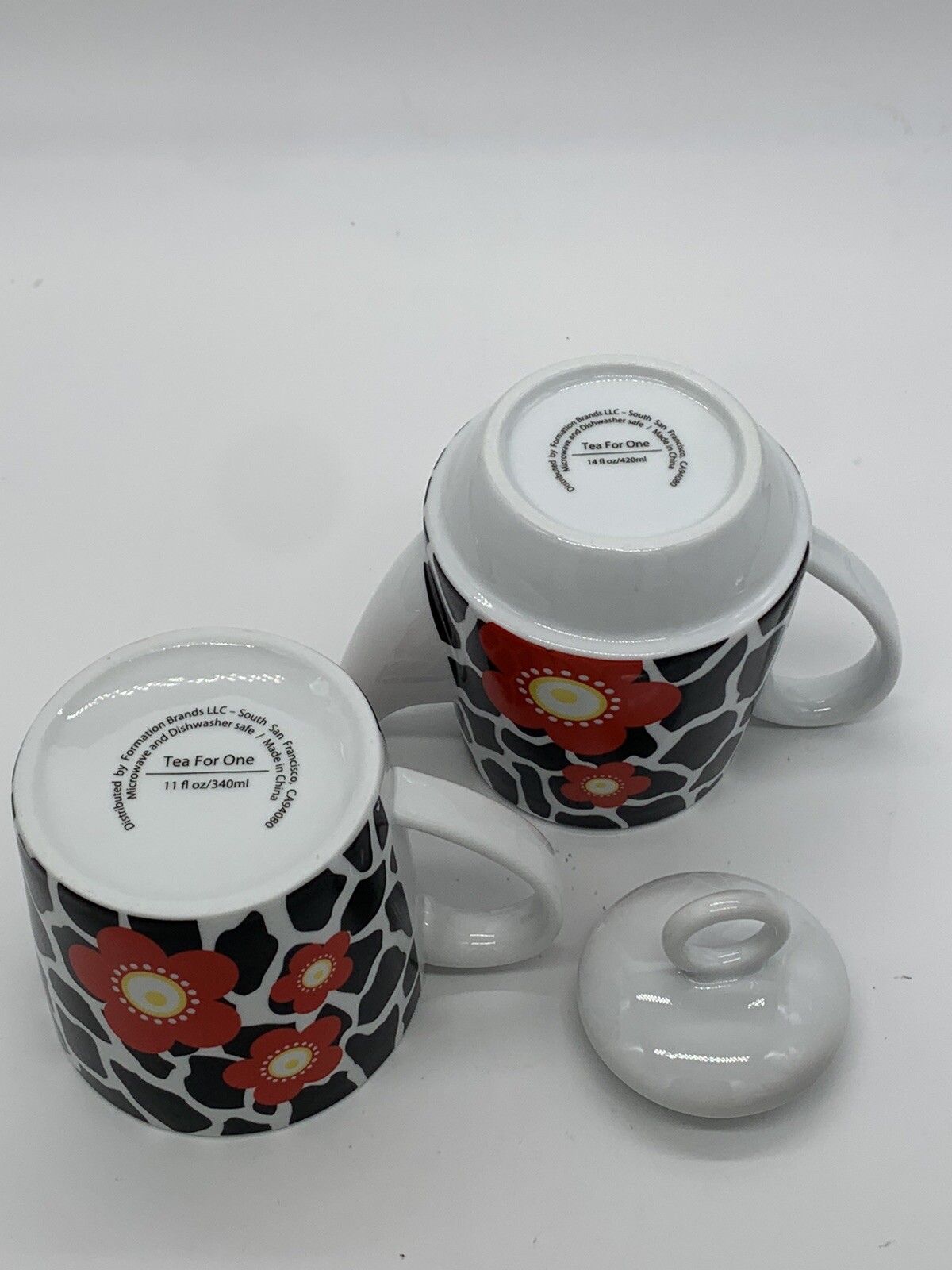 Tea For One Ceramic Teapot/Cup Black & White w/ Red Flowers by Formation Brands gallery