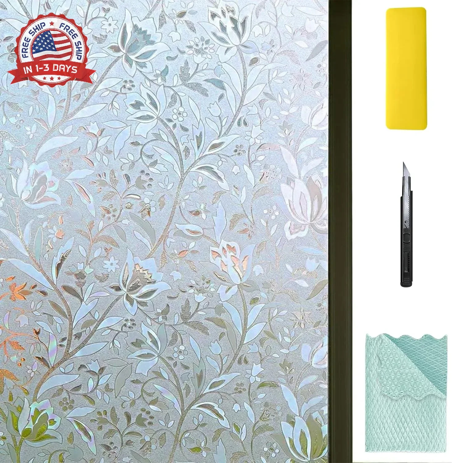 NIVIY Window Privacy Film with Installation Tools, Bathroom Stained Glass Decora gallery