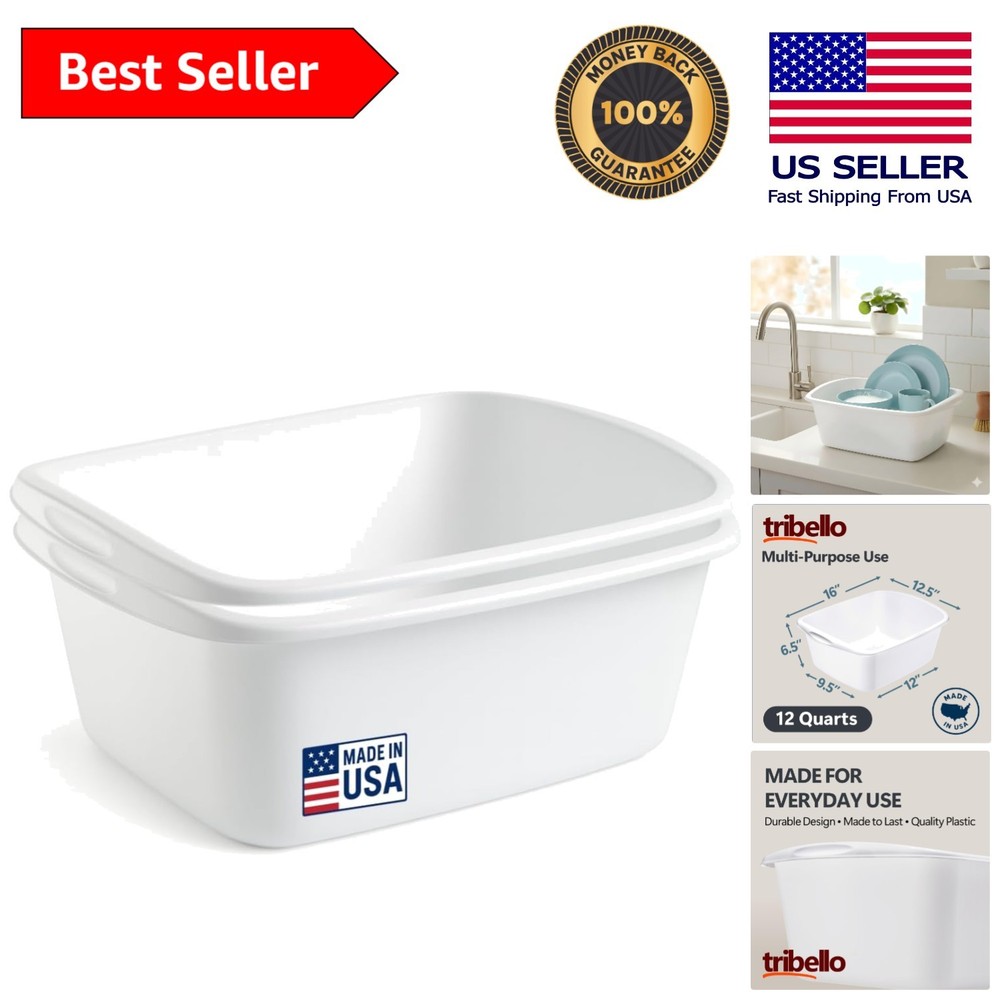 Heavy-Duty Plastic Wash Buckets - 2-Pack Dish Pans for Kitchen & Cleaning Needs