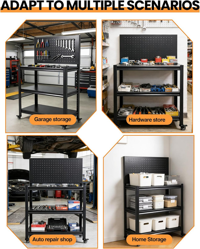 Pterying 52" Rolling Work Table, Adjustable Height Workbench with Lockable Wheel gallery