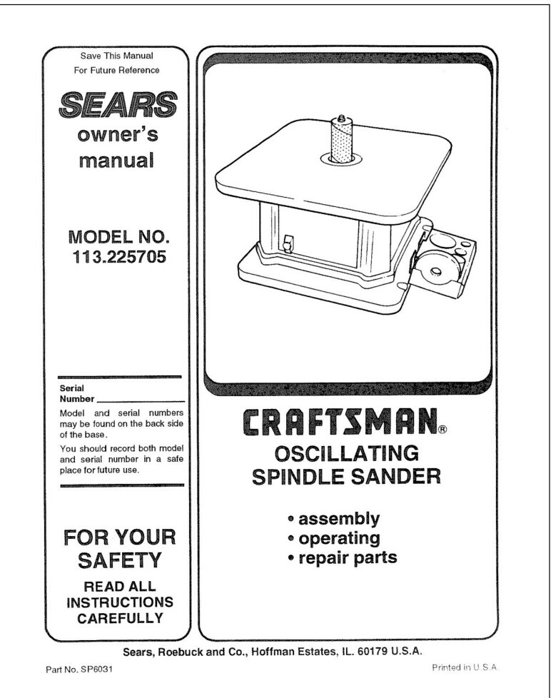 Craftsman 113.225705 Spindle Sander Owners Instruction Manual gallery