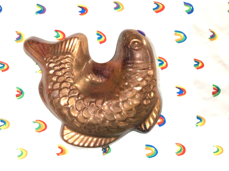 Antique Copper KOI FISH Mold Jello Brass Hanger Patina HEAVY METAL WALL art gallery