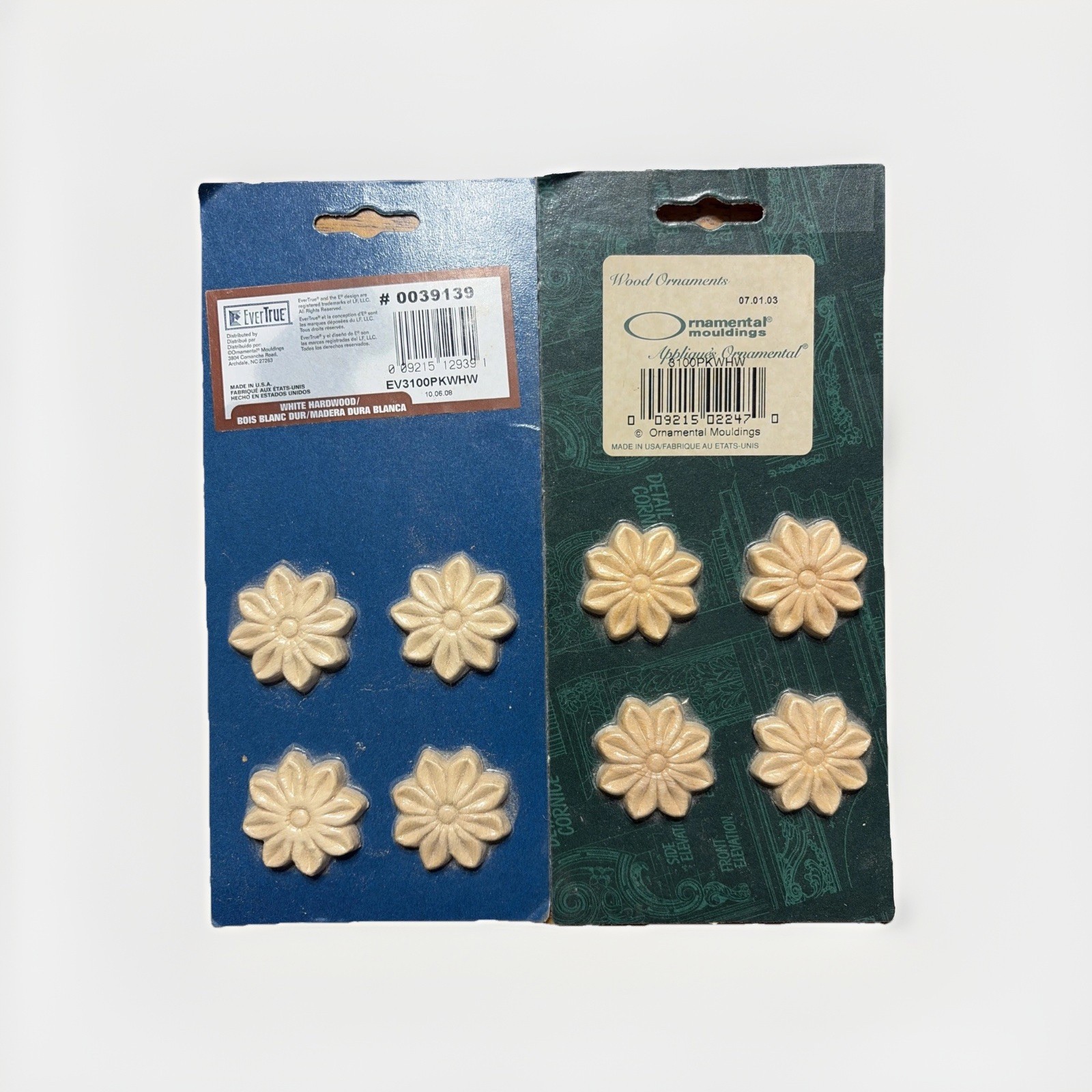 8 Pcs Unpainted Wooden Flower Decorative Molding 1.5” Appliqué Decor Vintage gallery